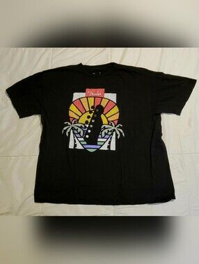 Fender Black Graphic Tee with Sunset Palm Guitar - XL